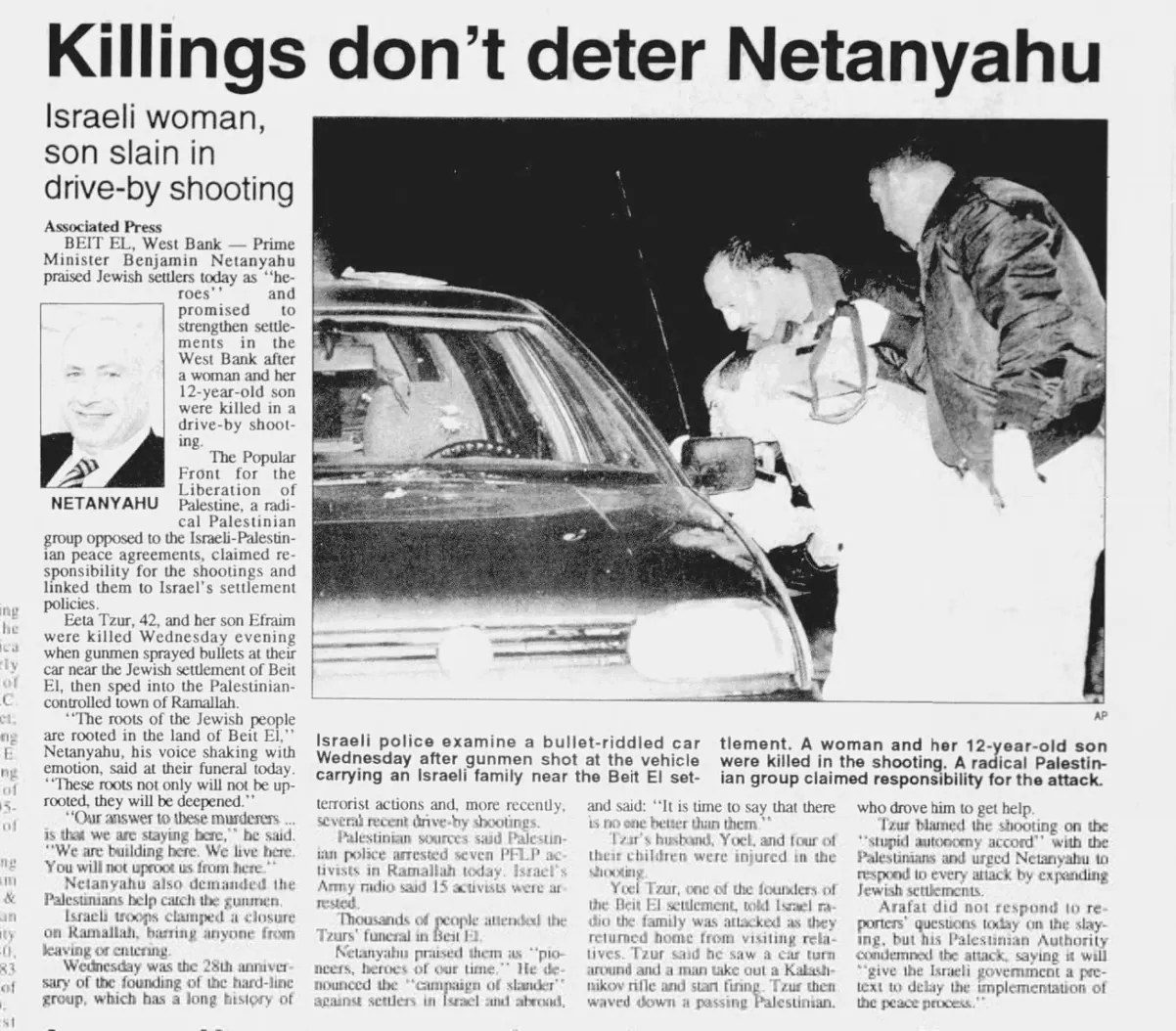 Killings don’t deter Netanyahu — Delaware Gazette, 12 December 1996