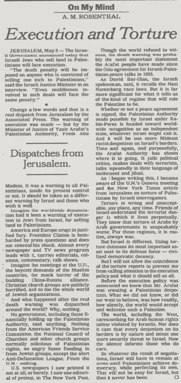 Execution and Torture &mdash; New York Times, 9 May 1997
