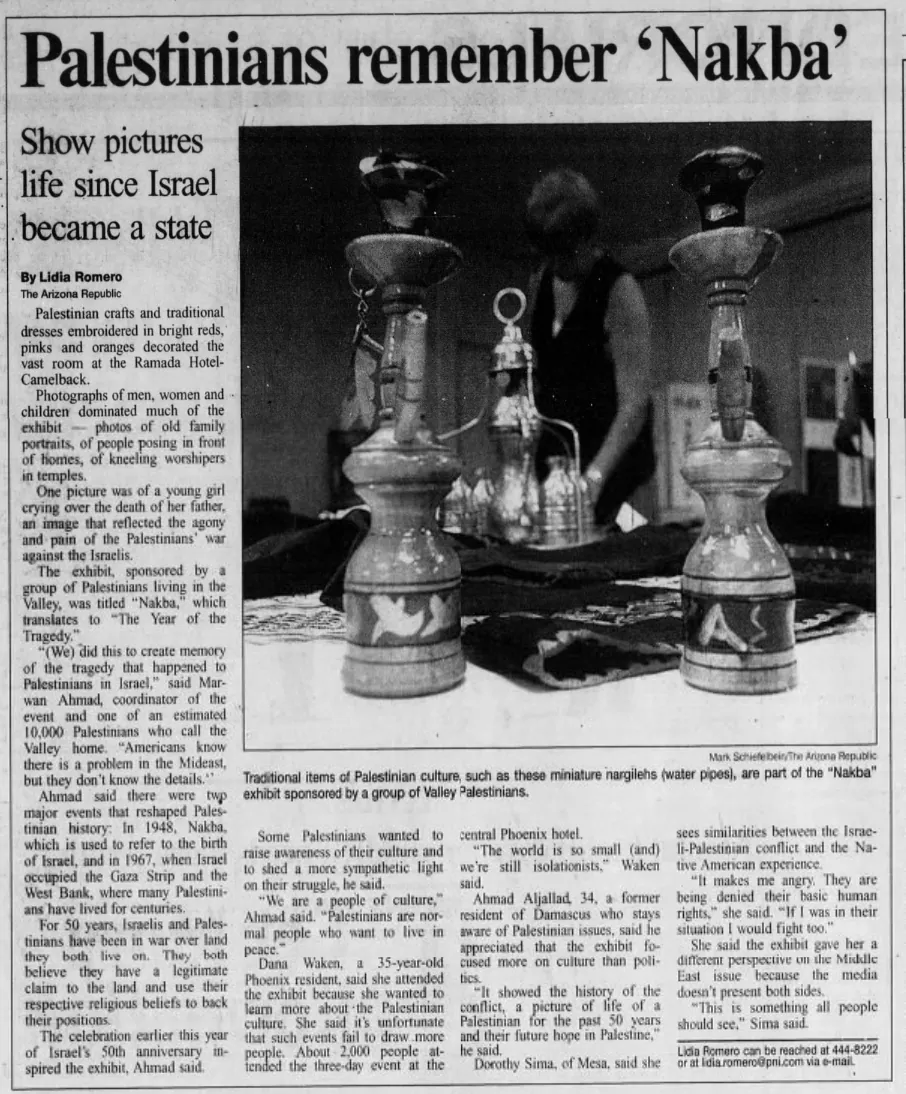 Palestinians remember ‘Nakba’ — The Arizona Republic, 6 July 1998