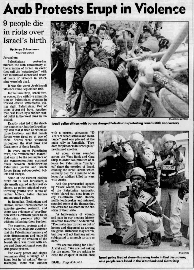 Arab Protests Erupt in Violence — San Francisco Chronicle, 15 May 1998