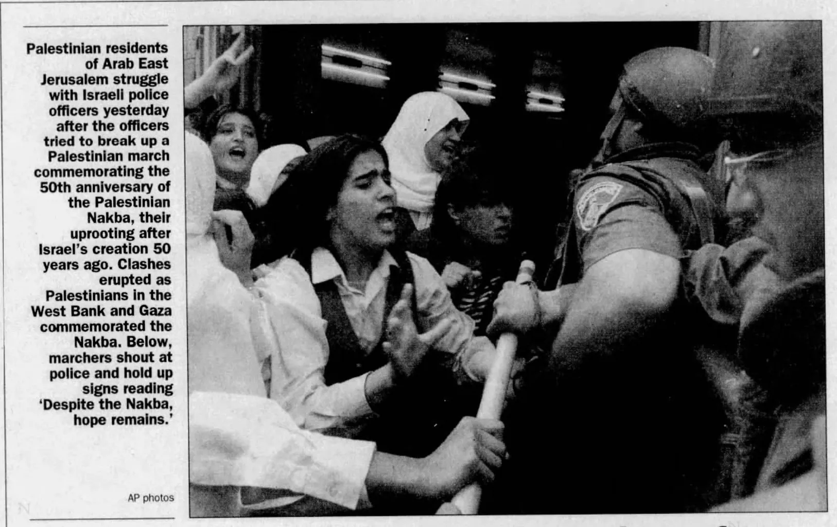 Palestinian march broken up in Jerusalem — Stamford Advocate, 15 May 1998