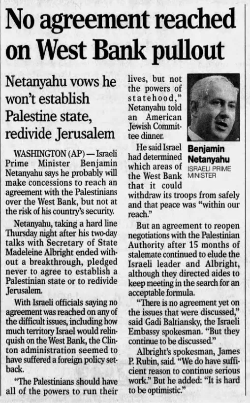 No agreement reached on West Bank pullout — St. Cloud Times, 15 May 1998
