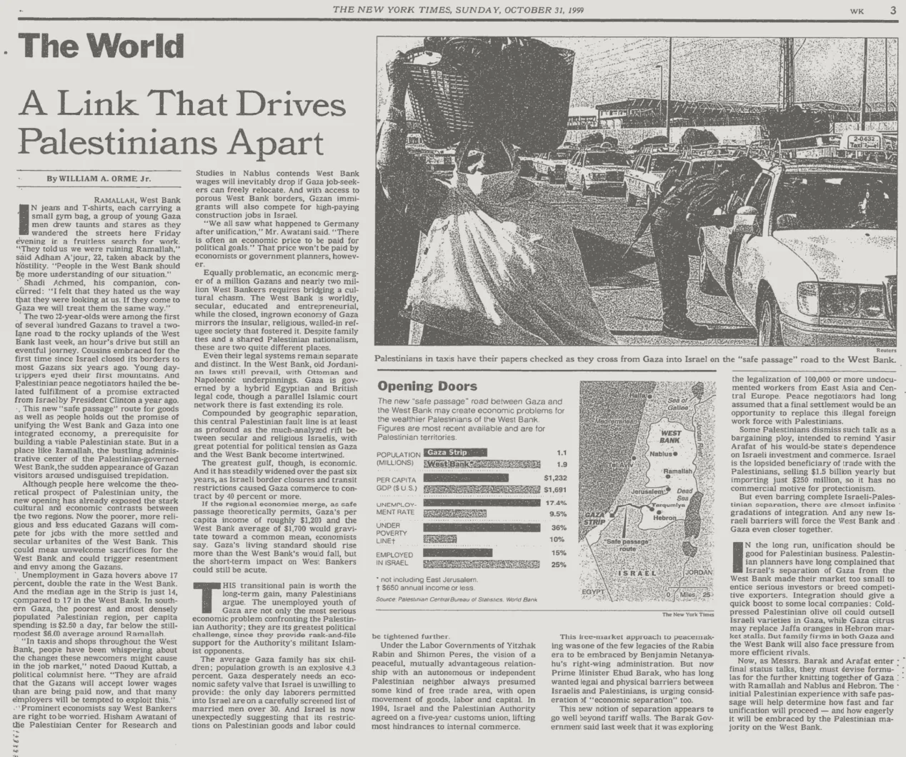 A Link That Drives Palestinians Apart &mdash; The New York Times, 31 October 1999