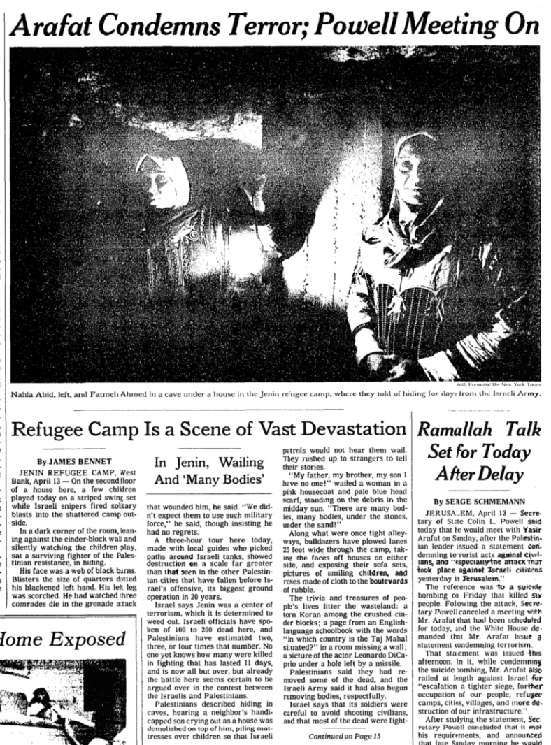 Arafat Condemns Terror; Powell Meeting On — The New York Times, 14 April 2002