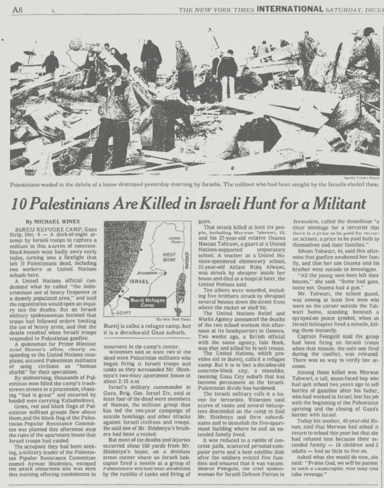 10 Palestinians Are Killed in Israeli Hunt for a Militant &mdash; The New York Times, 7 December 2002
