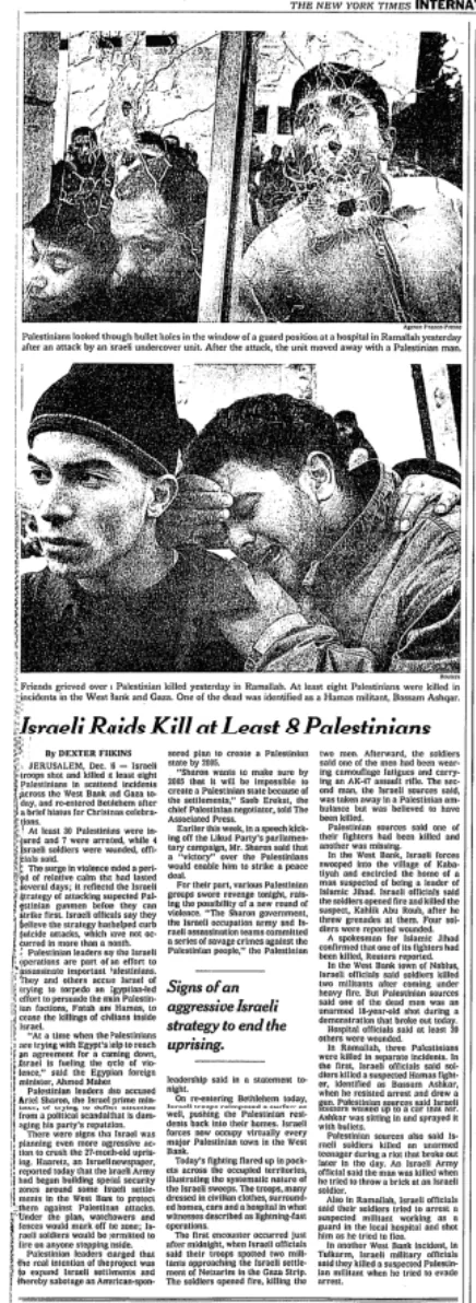 Israeli Raids Kill at Least 8 Palestinians — The New York Times, 27 December 2002