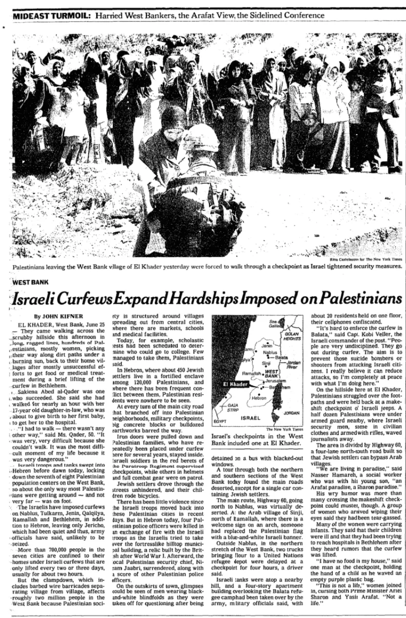 MIDEAST TURMOIL: Harried West Bankers, the Arafat View, the Sidelined Conference — New York Times, 26 June 2002