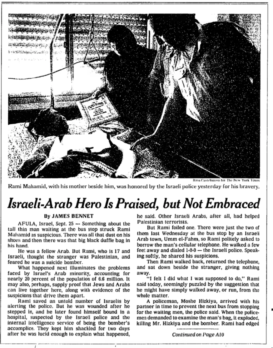 Israeli-Arab Hero Is Praised, but Not Embraced — New York Times, 26 September 2002