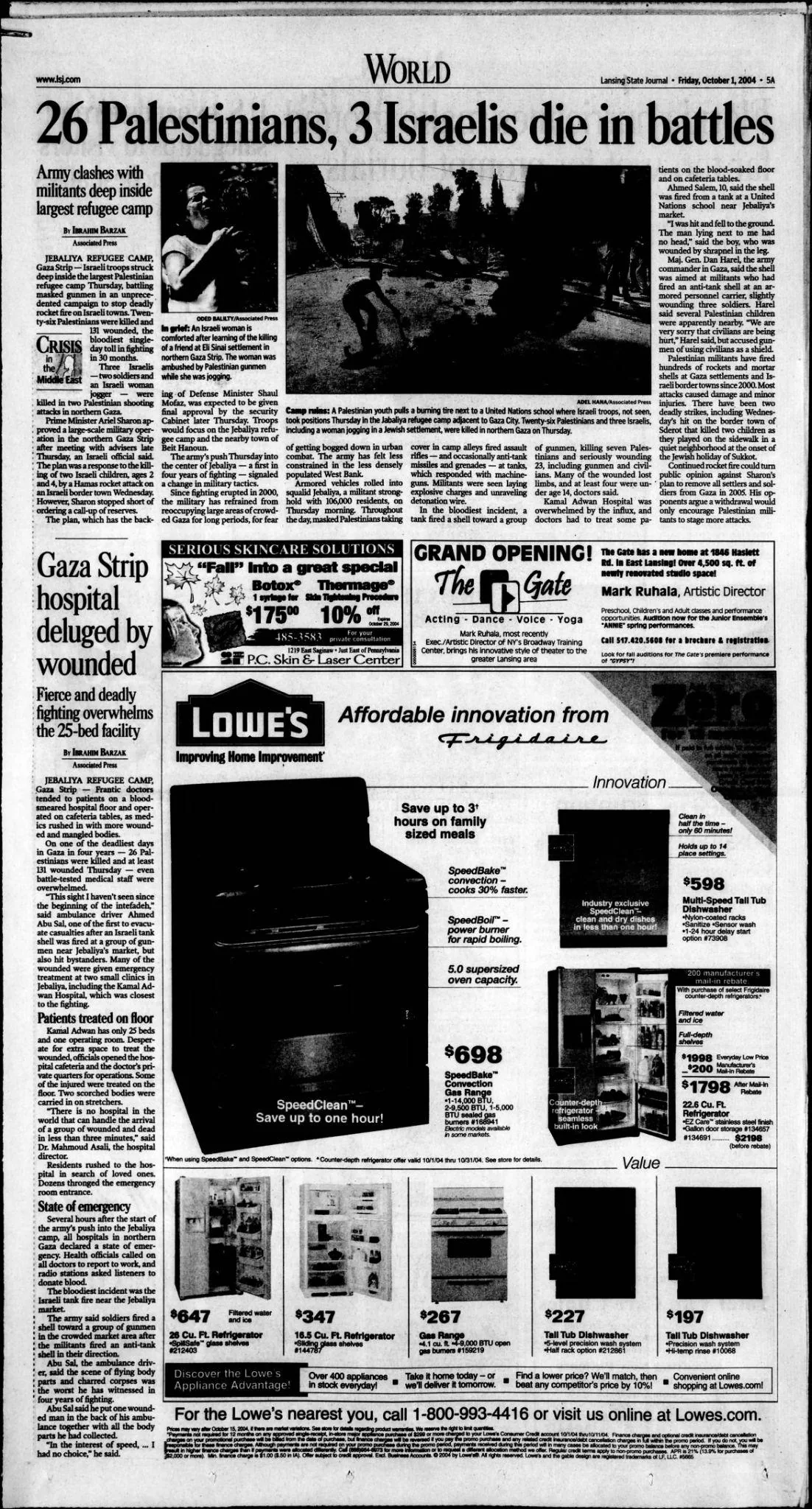 26 Palestinians, 3 Israelis die in battles &mdash; Lansing State Journal, 1 October 2004