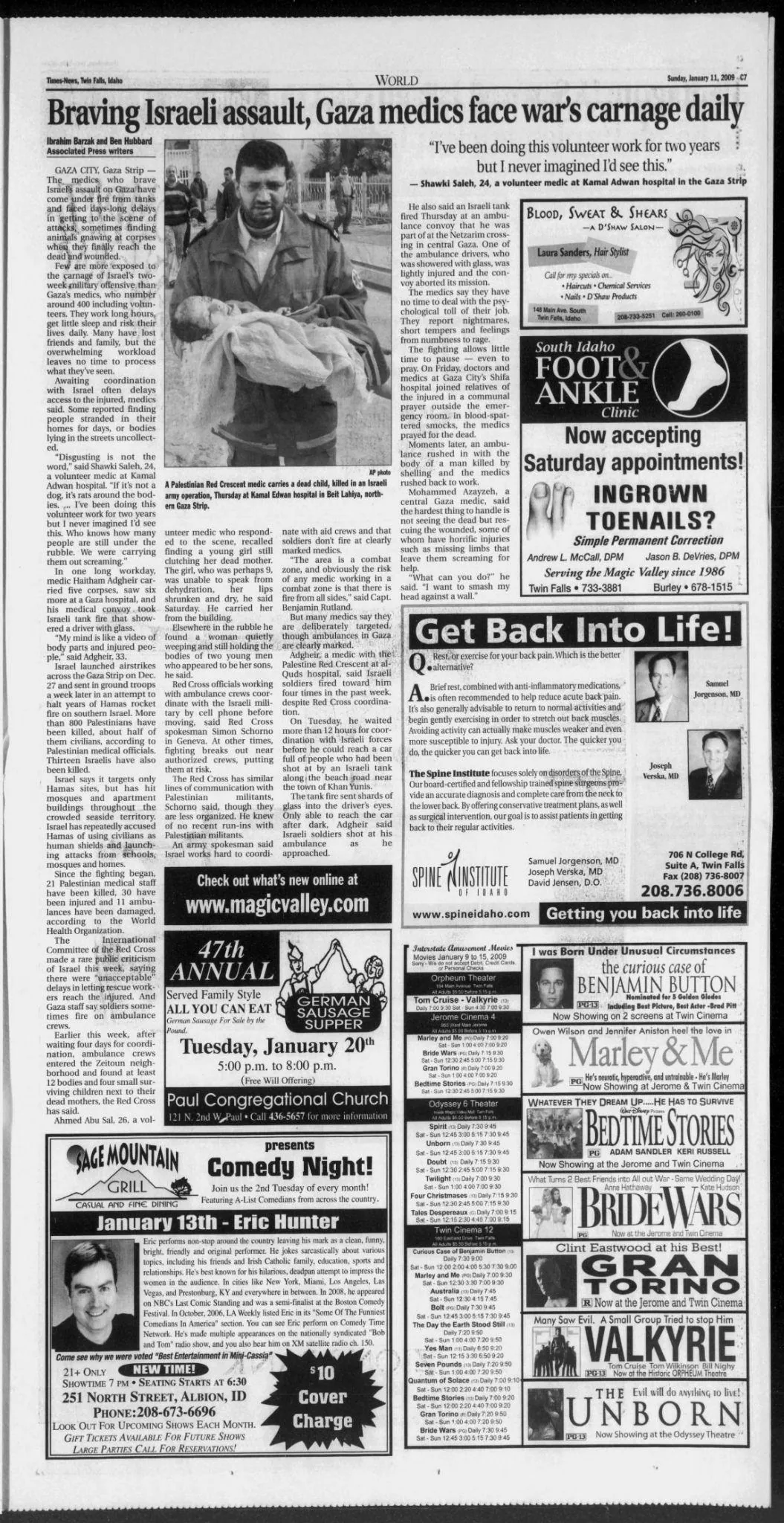 Braving Israeli assault, Gaza medics face war's carnage daily FOOT& &mdash; The Times News, 11 January 2009