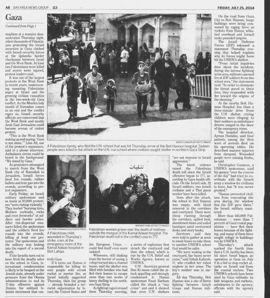 Gaza &mdash; Oakland Tribune, 25 July 2014