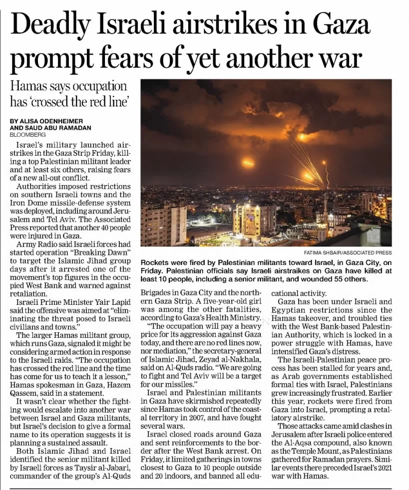 Israeli strikes kill 10 in Gaza, including Islamic Jihad commander — Albuquerque Journal, 6 August 2022