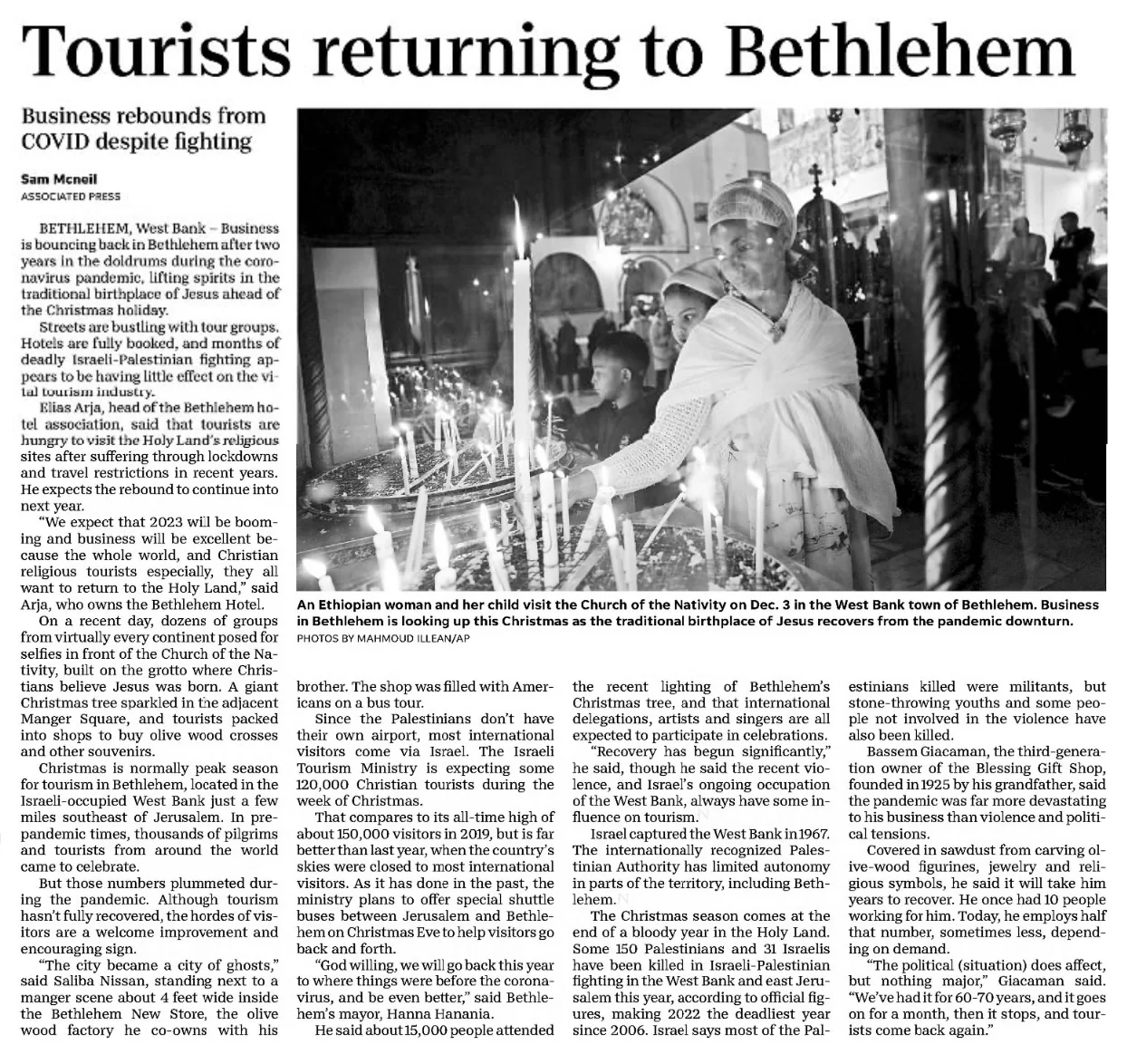 Bethlehem’s Christmas crowds return after years of pandemic quiet — Corpus Christi Caller Times, 25 December 2022