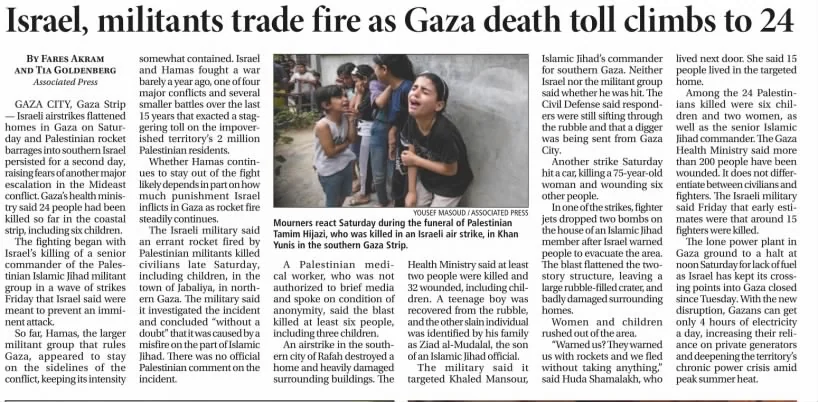 Israel, militants trade fire as Gaza death toll climbs to 24 — Daily Herald, 7 August 2022