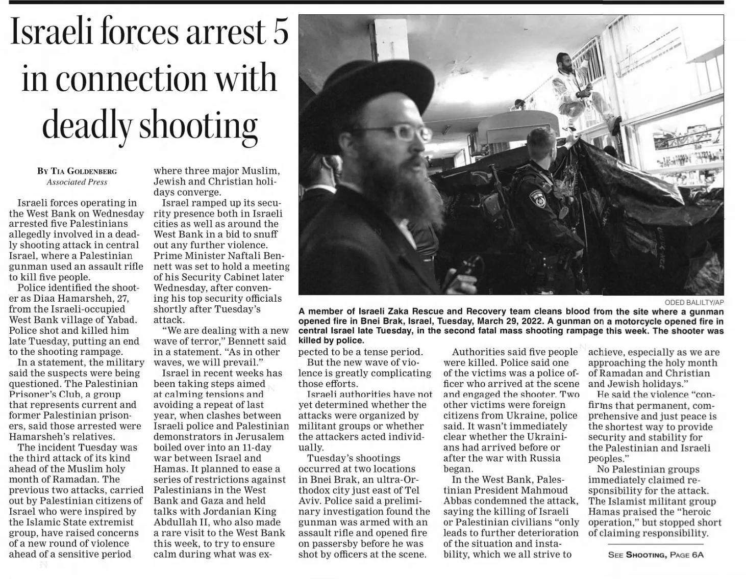 Israeli police arrest relatives of Palestinian shooter — Daily Tribune News, 31 March 2022