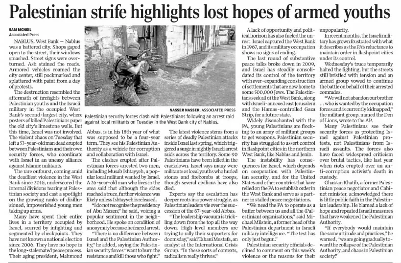 Palestinian strife highlights lost hopes of armed youths — Florence Morning News, 24 September 2022