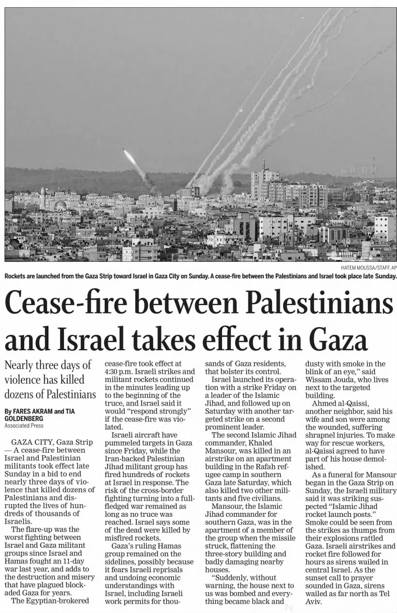 Egypt pushes cease-fire as Gaza violence escalates — Johnson City Press, 8 August 2022
