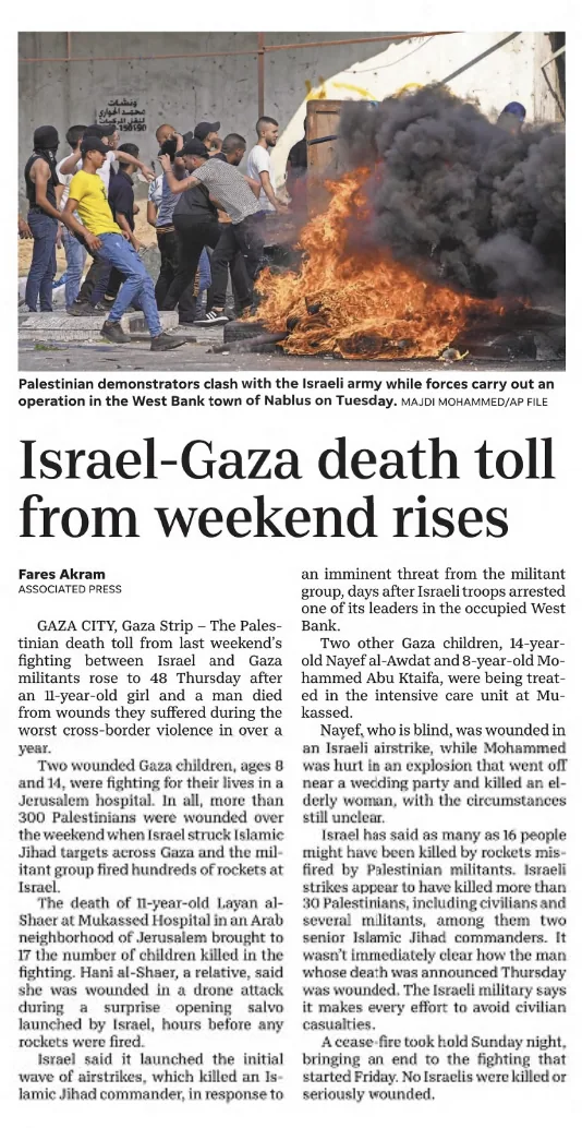 Gaza death toll rises to 48 after fighting ends — Saint Lucie News Tribune, 12 August 2022