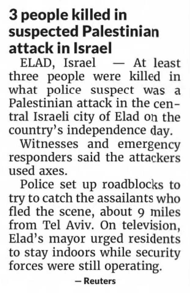 3 killed in axe attack in Israel; manhunt underway — West Central Tribune, 6 May 2022