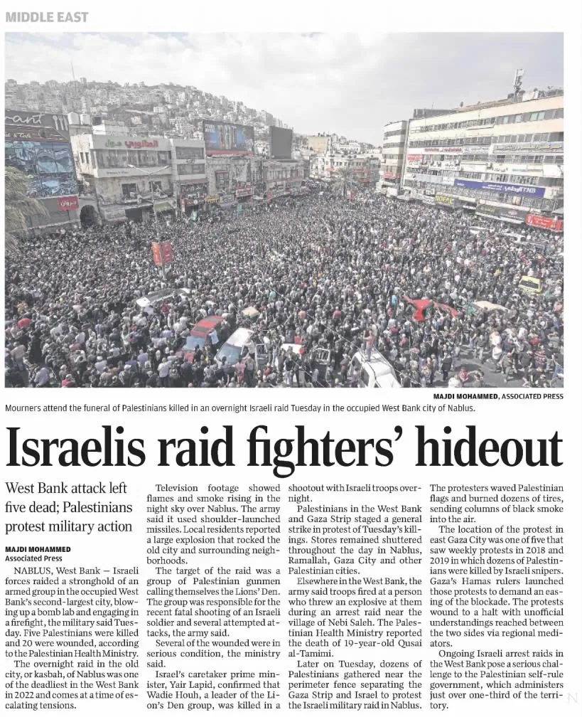 Israelis raid fighters’ hideout — Wisconsin State Journal, 26 October 2022