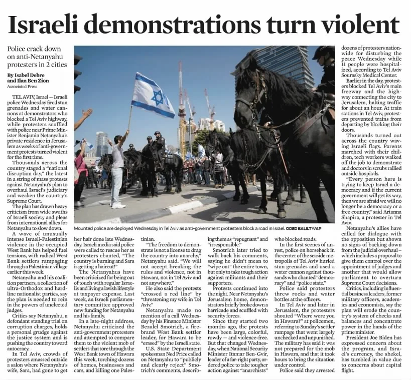 Israeli demonstrations turn violent — The Baltimore Sun, 2 March 2023