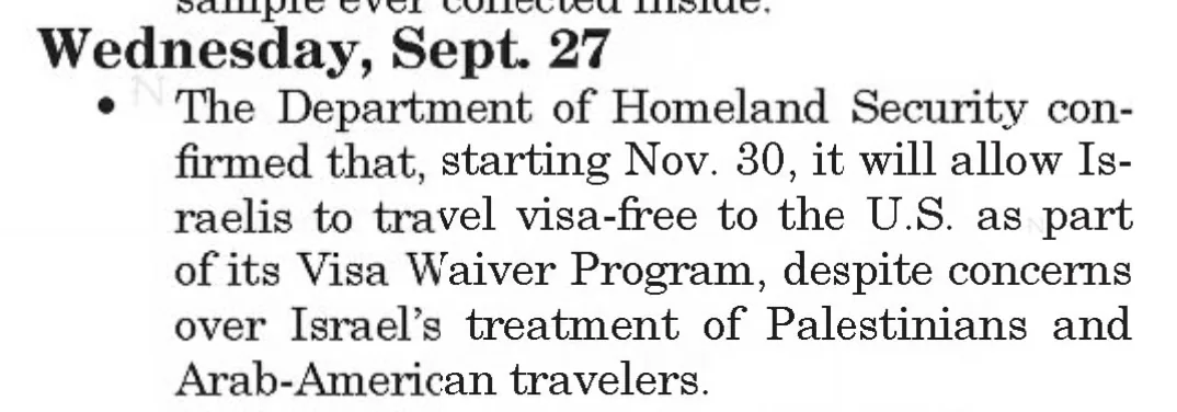 Israel added to U.S. visa waiver program — The Independent Coast Observer, 6 October 2023
