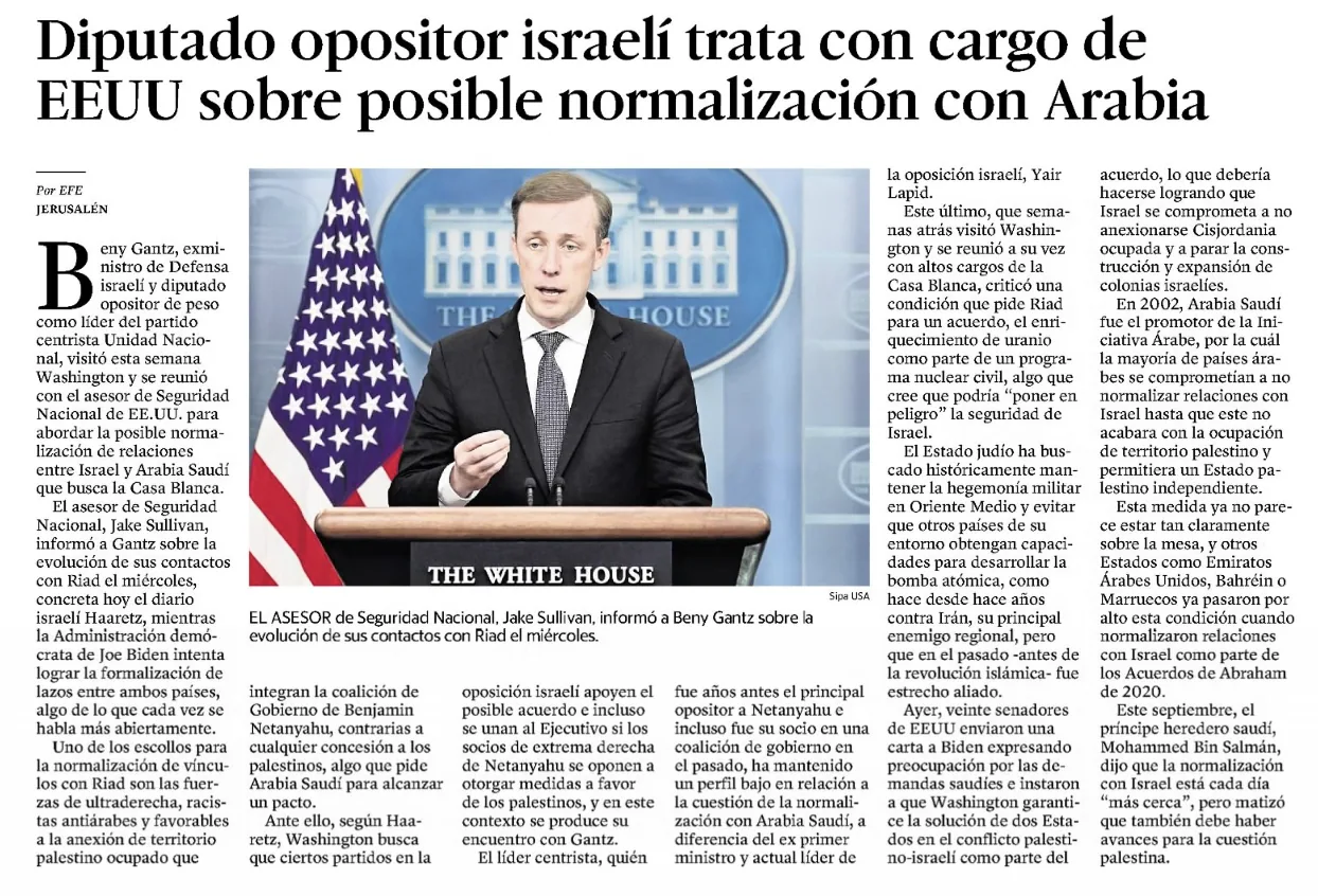 Arabia Saudí exige garantías a Israel sobre los palestinos — El Nuevo Herald, 6 October 2023