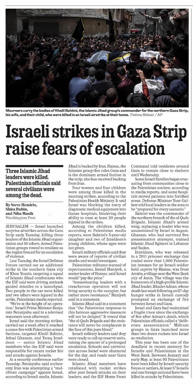 Israeli strikes kill 3 Islamic Jihad commanders, several civilians in Gaza — The Philadelphia Inquirer, 10 May 2023