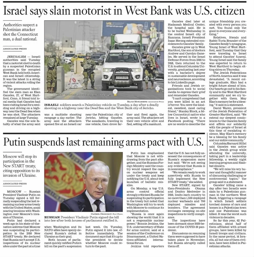 Israel says slain motorist in West Bank was U.S. citizen — Los Angeles Times, 1 March 2023