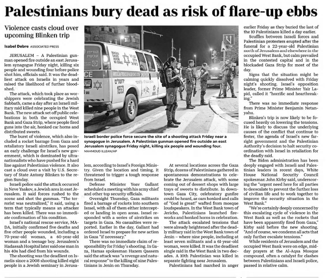 Palestinians bury dead as risk of flare-up ebbs — Milwaukee Journal Sentinel, 28 January 2023