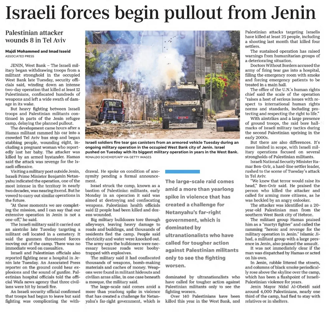 Israel withdraws troops from Jenin but warns raid is not a one-off — The Repository, 5 July 2023