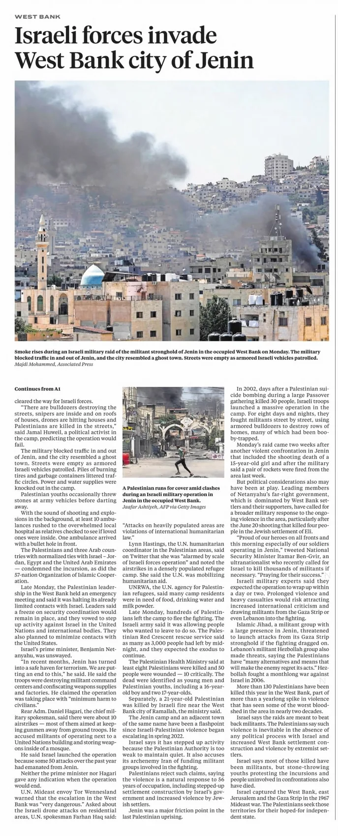 Israeli forces invade West Bank city of Jenin — The Star-Ledger, 4 July 2023