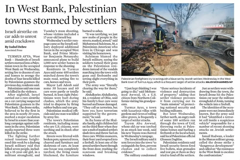 In West Bank, Palestinian towns stormed by settlers — South Florida Sun Sentinel, 22 June 2023