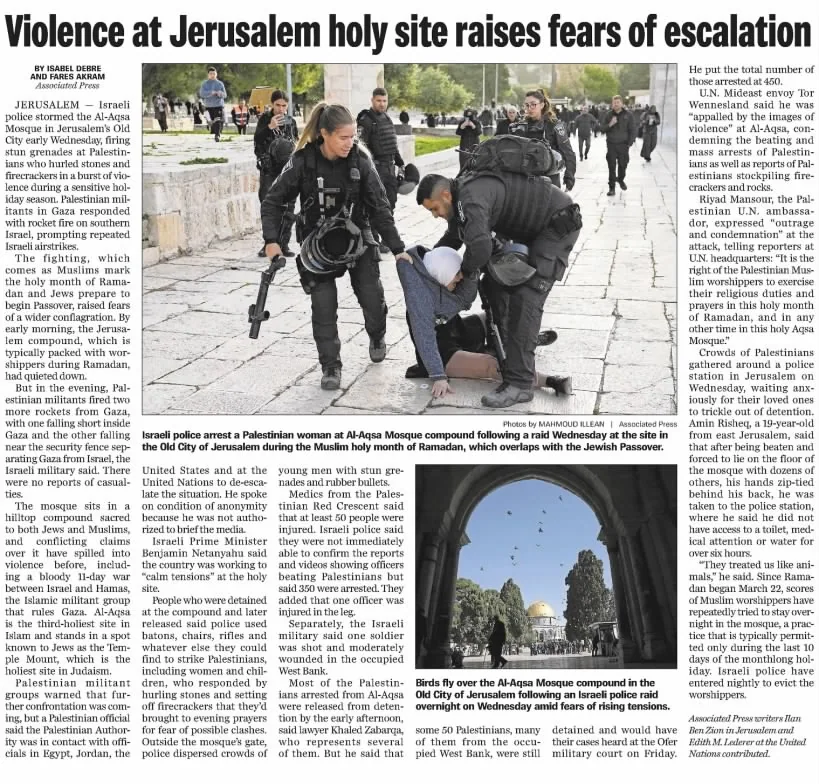 Violence at Jerusalem holy site raises fears of escalation — Tampa Bay Times, 6 April 2023