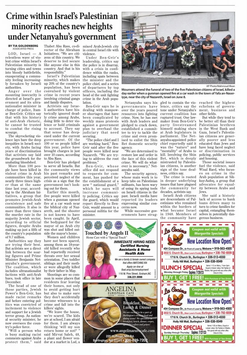 Crime within Israel’s Palestinian minority reaches new heights under Netanyahu’s government — Times-News, 20 June 2023