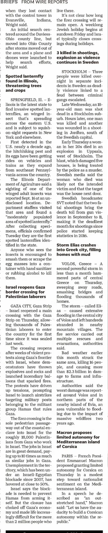 Israel reopens Gaza border crossing for Palestinian laborers — Ventura County Star, 29 September 2023