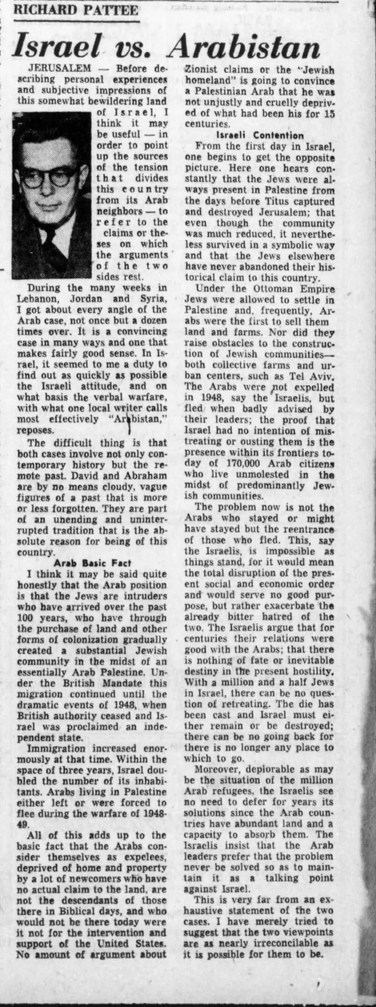 18rael v8. Arabi8tan &mdash; The Catholic Times, 7 October 1955