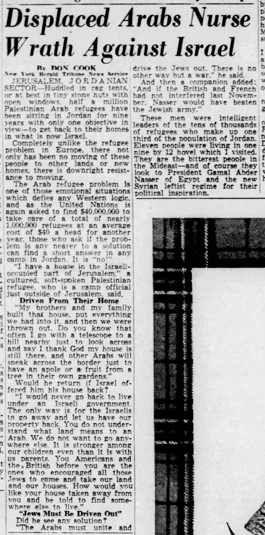 Displaced Arabs Nurse ° Wrath Aguinst Israel &mdash; The News Tribune, 7 October 1957