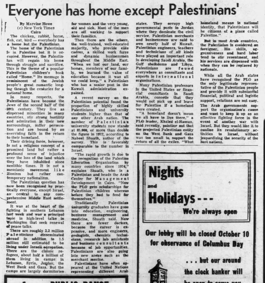 'Everyone has home except Palestinians, — The Gazette and Daily, 7 October 1970
