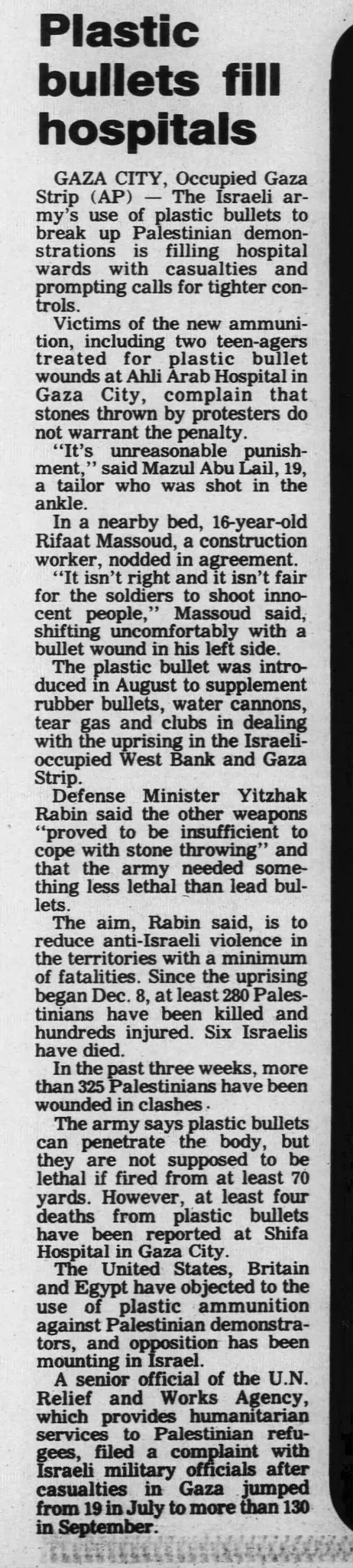 Plastic bullets flll hospitals &mdash; Pacific Daily News, 7 October 1988