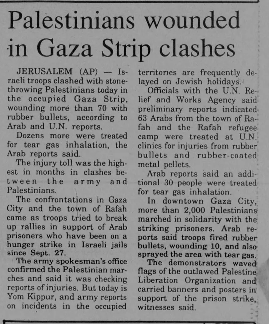 in Gaza Strip clashes &mdash; The Miami Herald, 7 October 1991