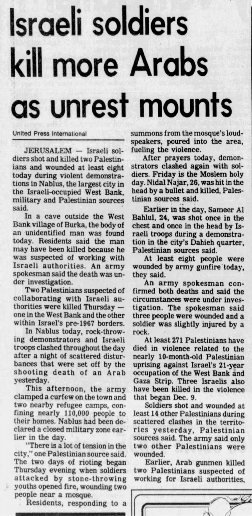 Israeli soldiers kill more Arabs as unrest mounts &mdash; Ann Arbor News, 7 October 2015