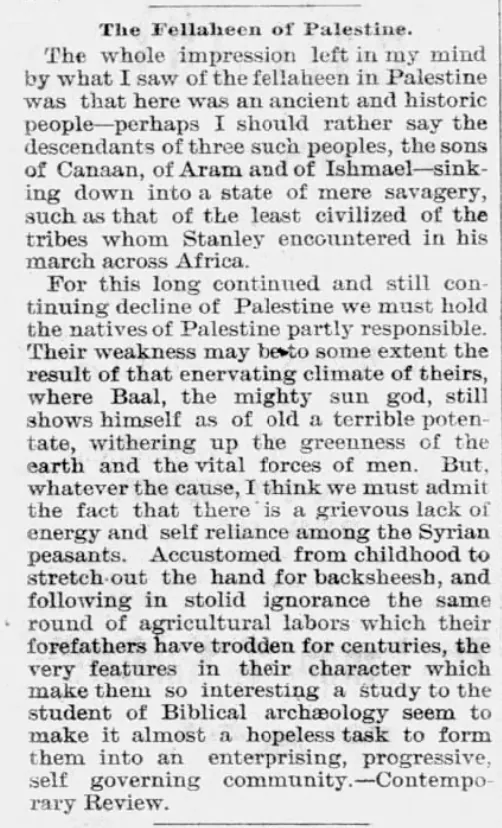 The Fellaheen of Palestine — The Day, 13 March 1891