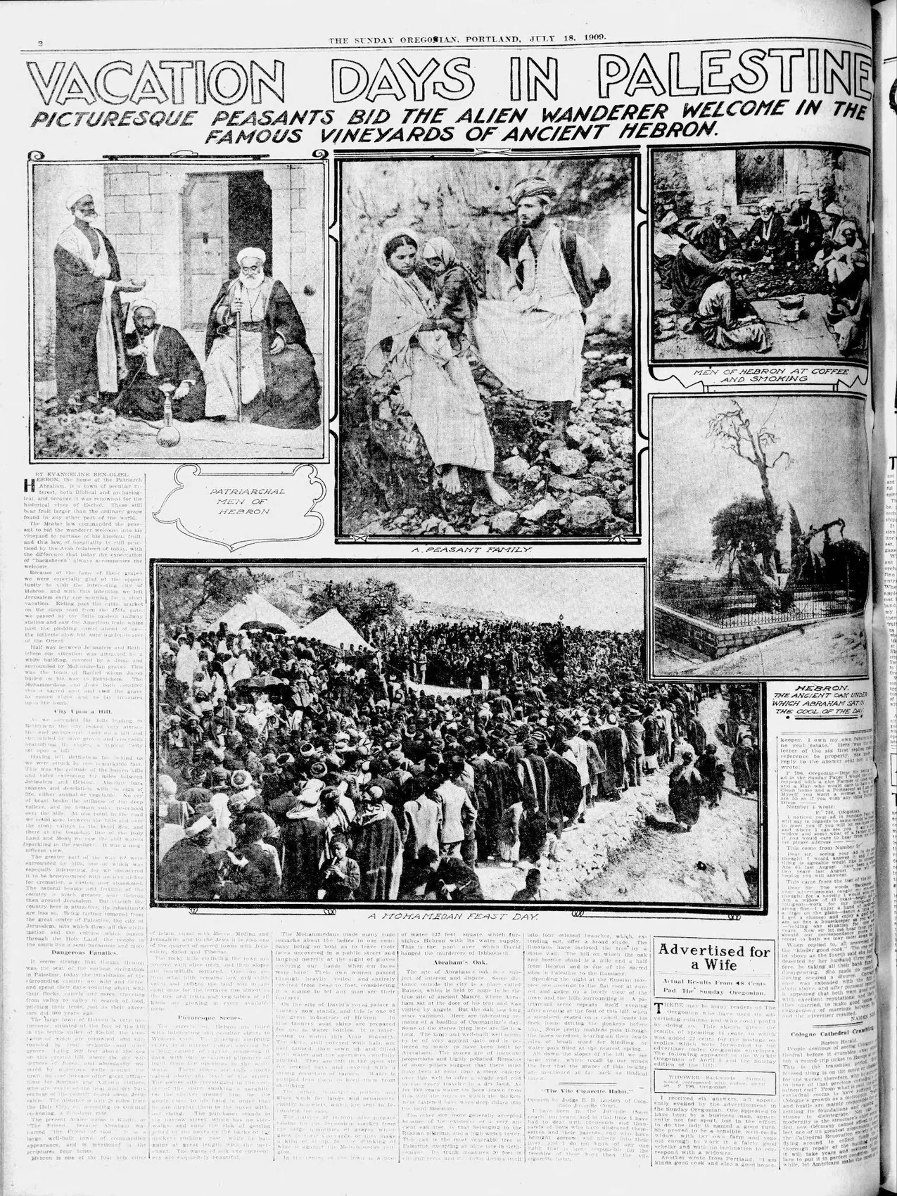 Vacation Days in Palestine — The Sunday Oregonian, 18 July 1909