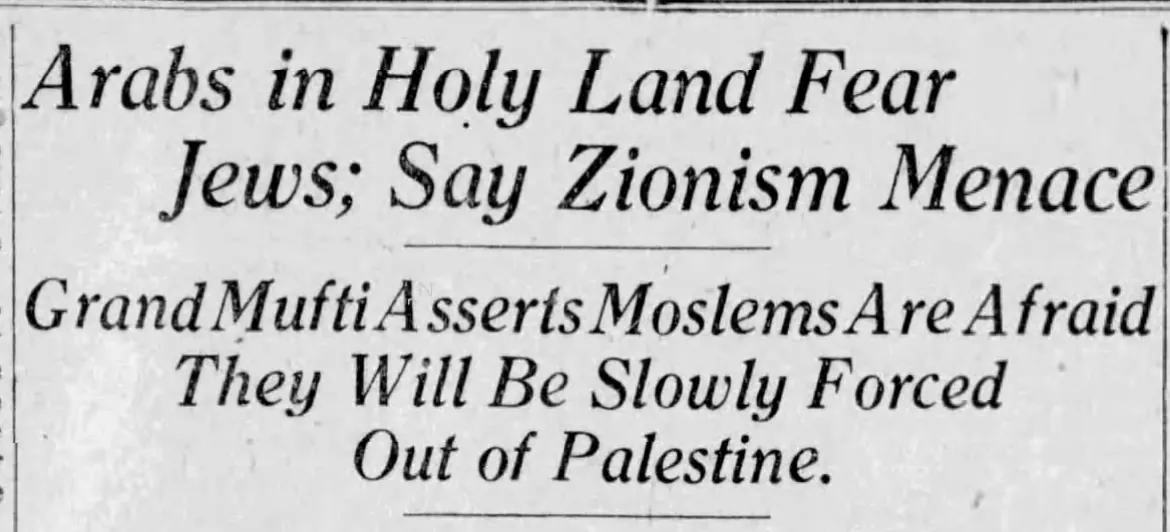 Arabs in Holy Land Fear Jews; Say Zionism Menace — The Buffalo News, 19 March 1919