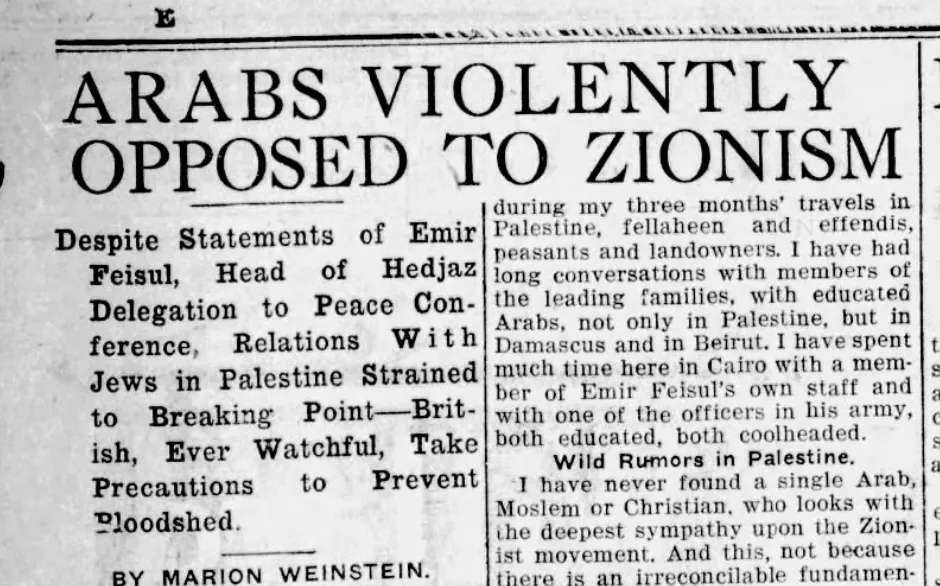 Arabs Violently Opposed to Zionism — Omaha World-Herald, 1 June 1919