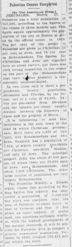 Palestine Census Completed — The Madison Courier, 13 March 1923