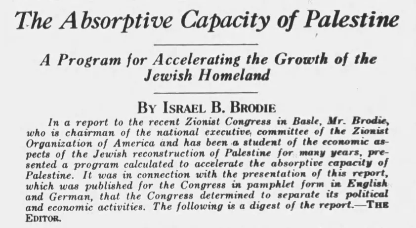 The Absorptive Capacity of Palestine — Buffalo Jewish Review, 23 October 1931