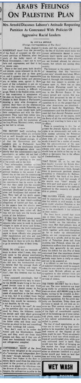 Arab’s Feelings on Palestine Plan — The Baltimore Sun, 17 August 1937