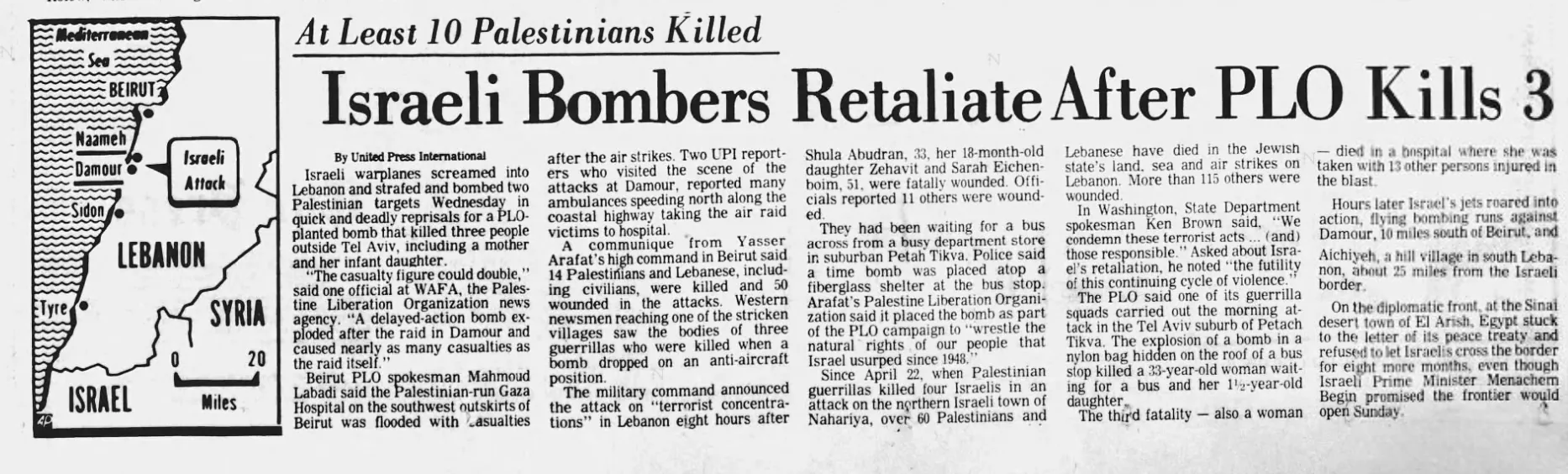 Israeli Bombers Retaliate After PLO Kills 3 &mdash; Press of Atlantic City, 24 May 1979